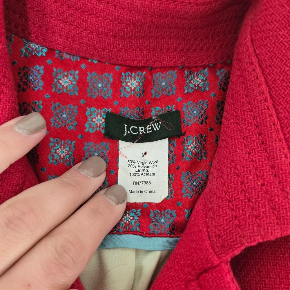J.Crew Womens Virgin Wool Blend Belted Peacoat Raspberry Red Size 2 - Picture 3 of 8